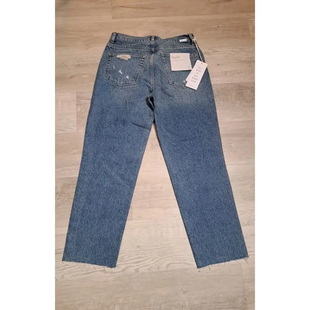 Revolve Boyish Tommy High-Rise Straight Distressed Jeans Button Fly 27 Raw Hem - Picture 9 of 9